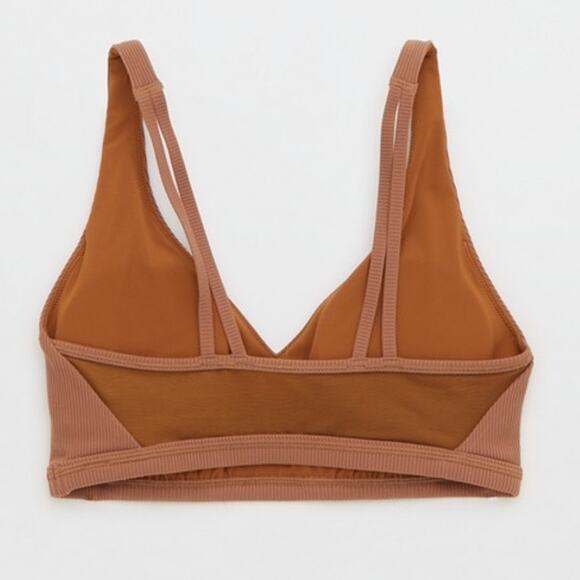 Offline By Aerie Goals Brown Ribbed Plunge Sports Bra Size Medium - Picture 3 of 11